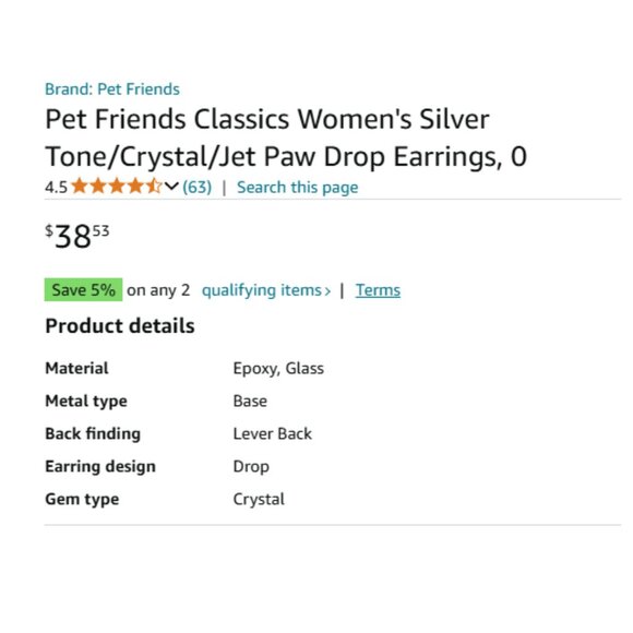 💮3/$20💮 Pet Friends Black Paw Pave Drop Earrings - Picture 4 of 4